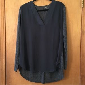 LOFT Long Sleeve Chiffon and Heather Gray Back Top